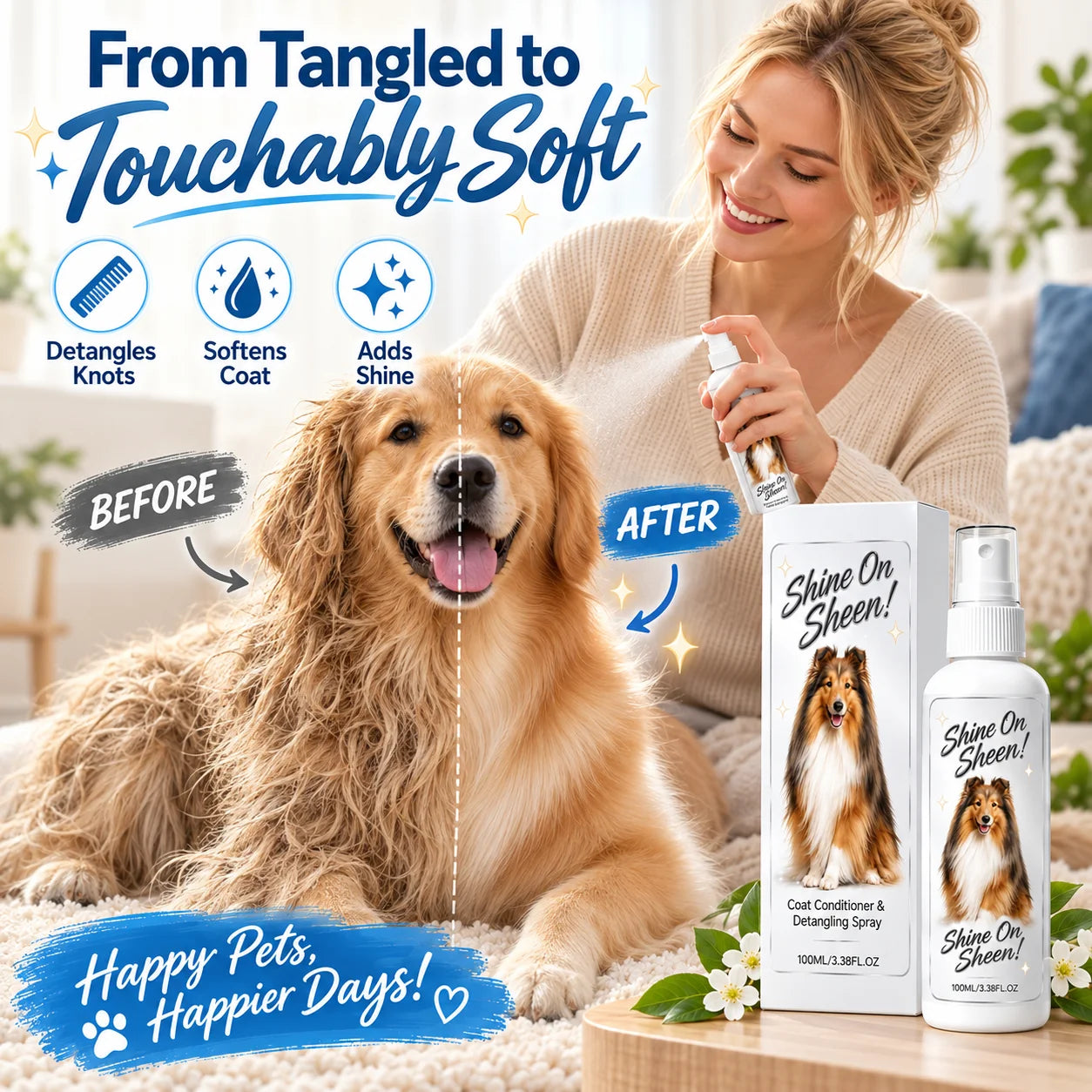 Conditioning spray for softer looking pet fur