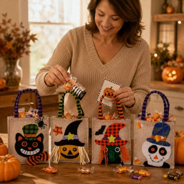 Whimsical Halloween Trick-or-Treat Bags, Set of 4