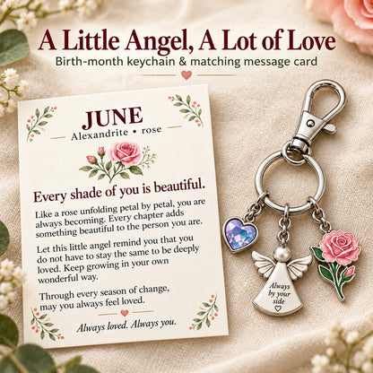 ⏳ Last Day 49% OFF —👼 Always By Your Side: Birth Month Angel & Flower Keychain + Keepsake Card 🌸