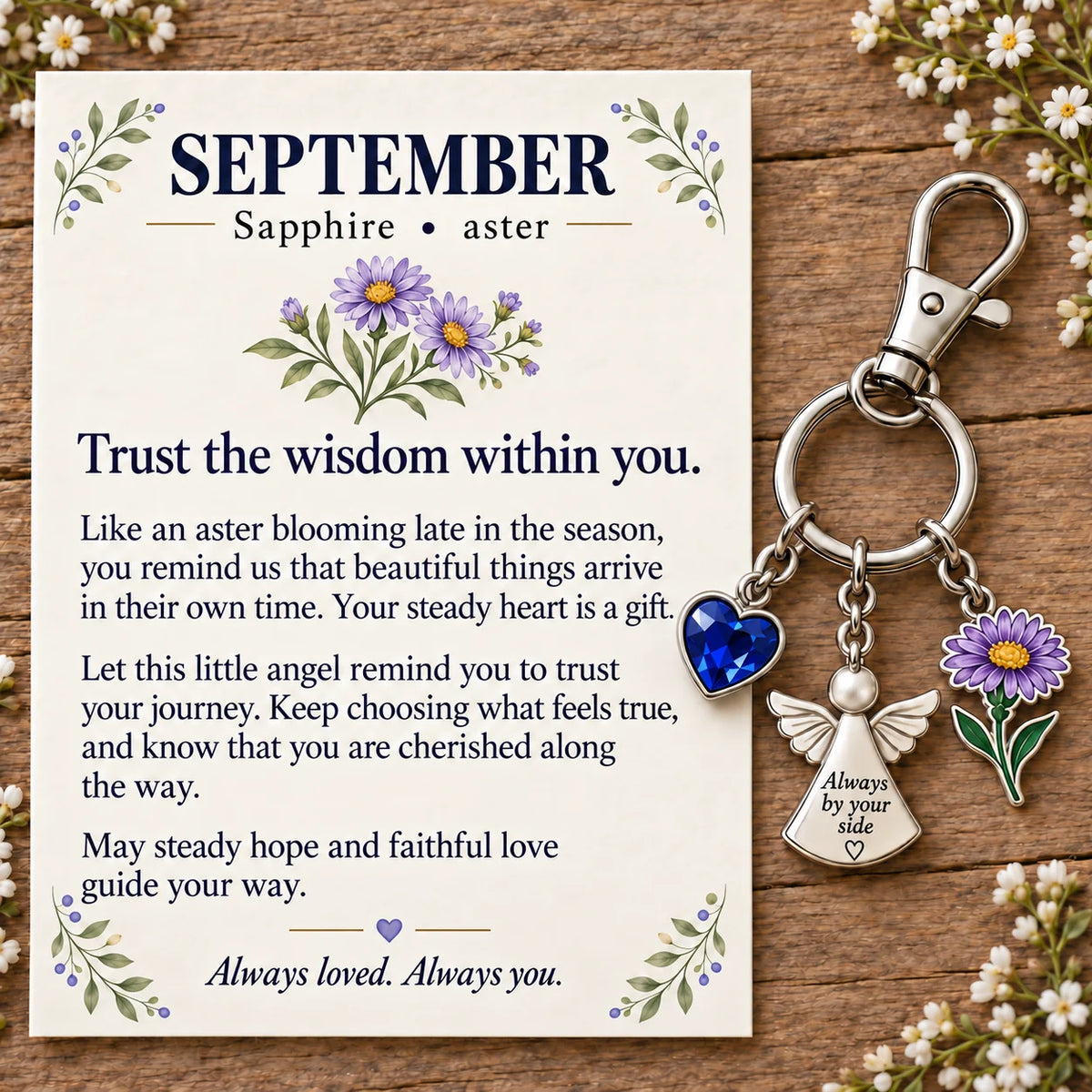 ⏳ Last Day 49% OFF —👼 Always By Your Side: Birth Month Angel & Flower Keychain + Keepsake Card 🌸