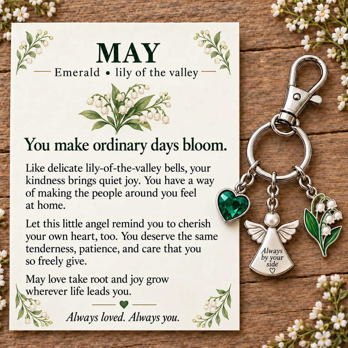 ⏳ Last Day 49% OFF —👼 Always By Your Side: Birth Month Angel & Flower Keychain + Keepsake Card 🌸