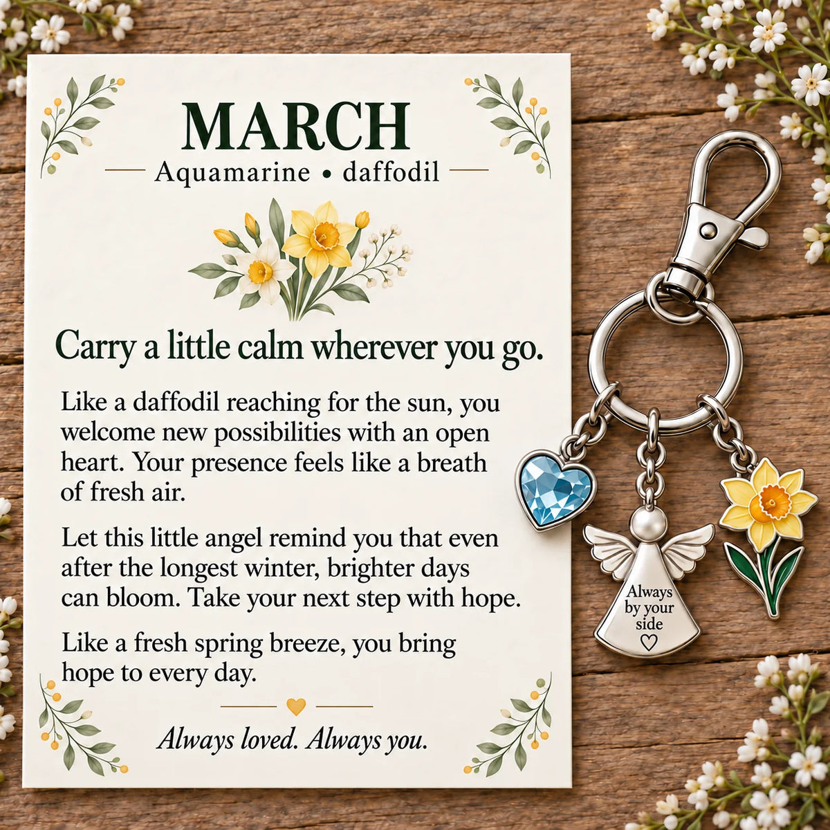 ⏳ Last Day 49% OFF —👼 Always By Your Side: Birth Month Angel & Flower Keychain + Keepsake Card 🌸
