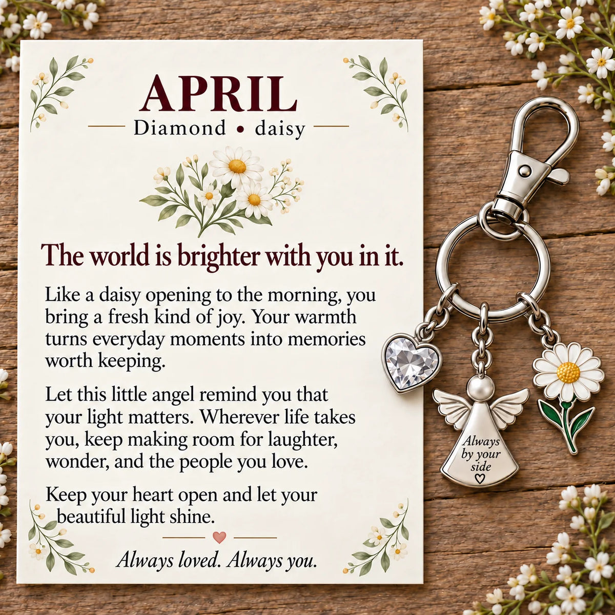 ⏳ Last Day 49% OFF —👼 Always By Your Side: Birth Month Angel & Flower Keychain + Keepsake Card 🌸
