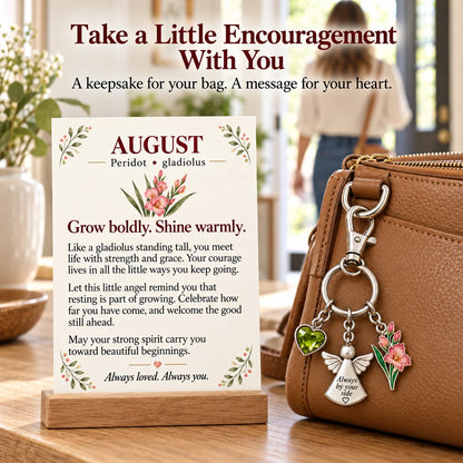 ⏳ Last Day 49% OFF —👼 Always By Your Side: Birth Month Angel & Flower Keychain + Keepsake Card 🌸