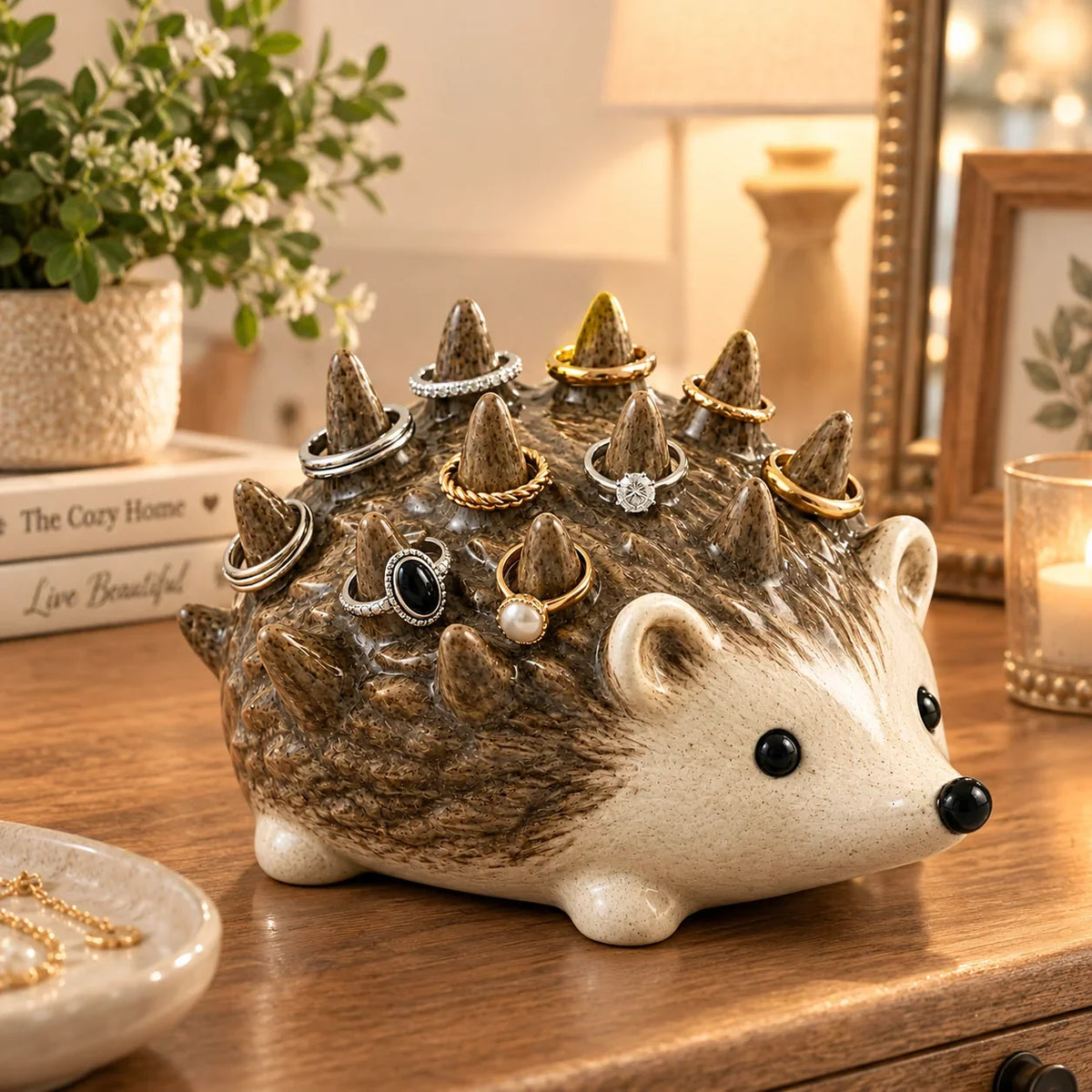 ✨ Cute Resin Hedgehog Ring & Trinket Holder