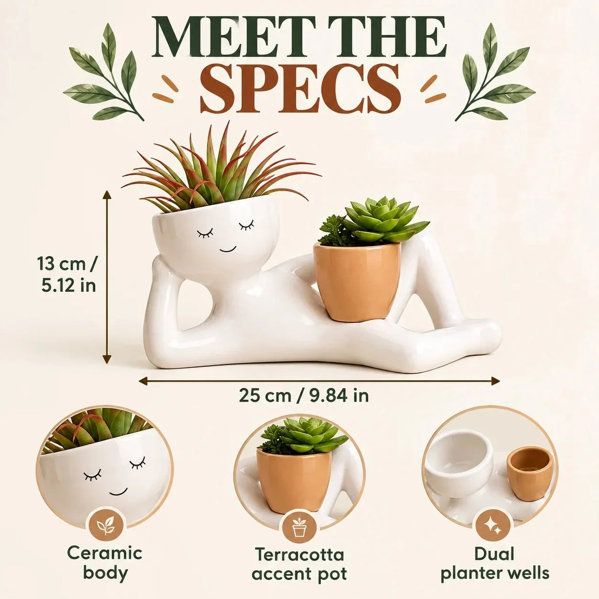 😴 The Lazy Lounger Ceramic Planter | The Desk Buddy Your Plants Deserve 🌿