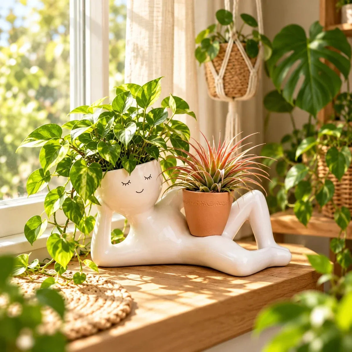 😴 The Lazy Lounger Ceramic Planter | The Desk Buddy Your Plants Deserve 🌿