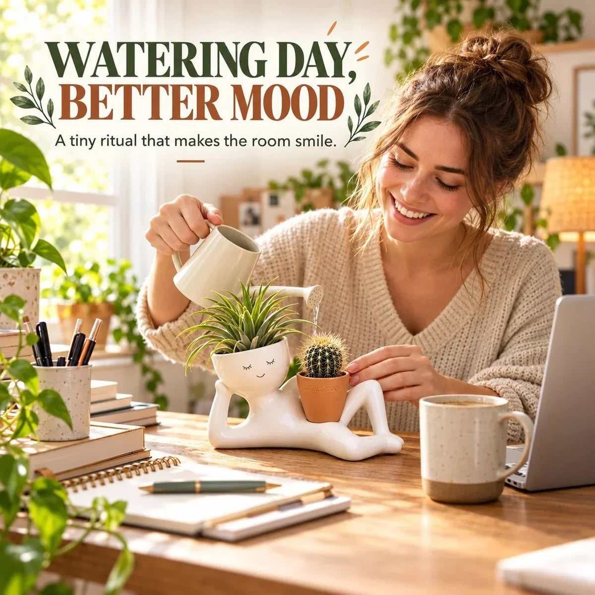 😴 The Lazy Lounger Ceramic Planter | The Desk Buddy Your Plants Deserve 🌿
