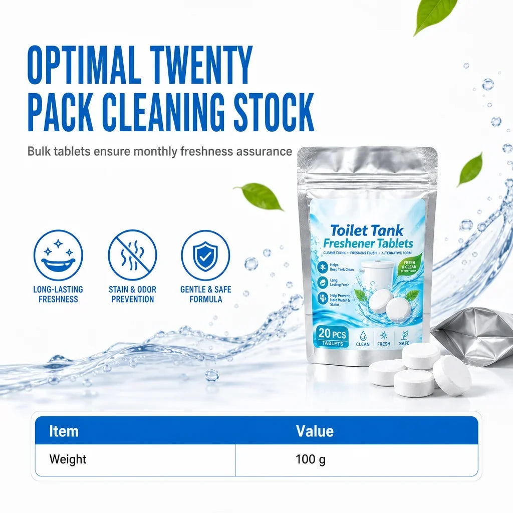 20 Pack White Round Effervescent Toilet Tank Freshener and Deodorizer Tablets