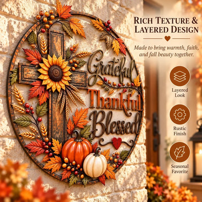 ✝️🍂Autumn Cross & Pumpkin Harvest Metal Wall Decor