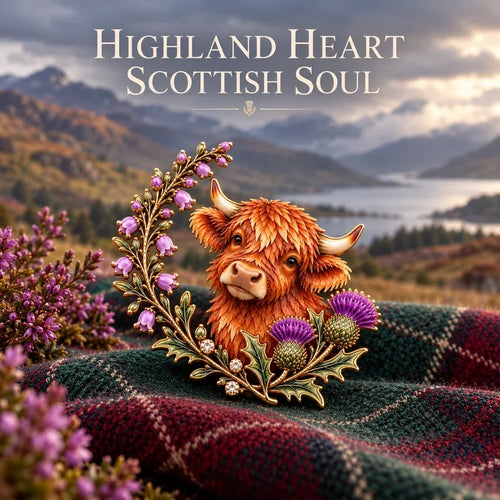 🐮Highland Cow & Thistle 🏴󠁧󠁢󠁳󠁣󠁴󠁿 Scottish Heritage Enamel Brooch
