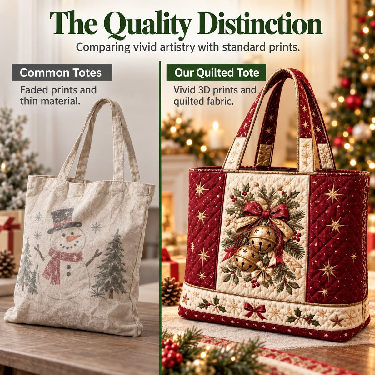 🎄❤️ Festive Quilted Shopper Bag – Spacious Holiday Carryall for Gifts & More