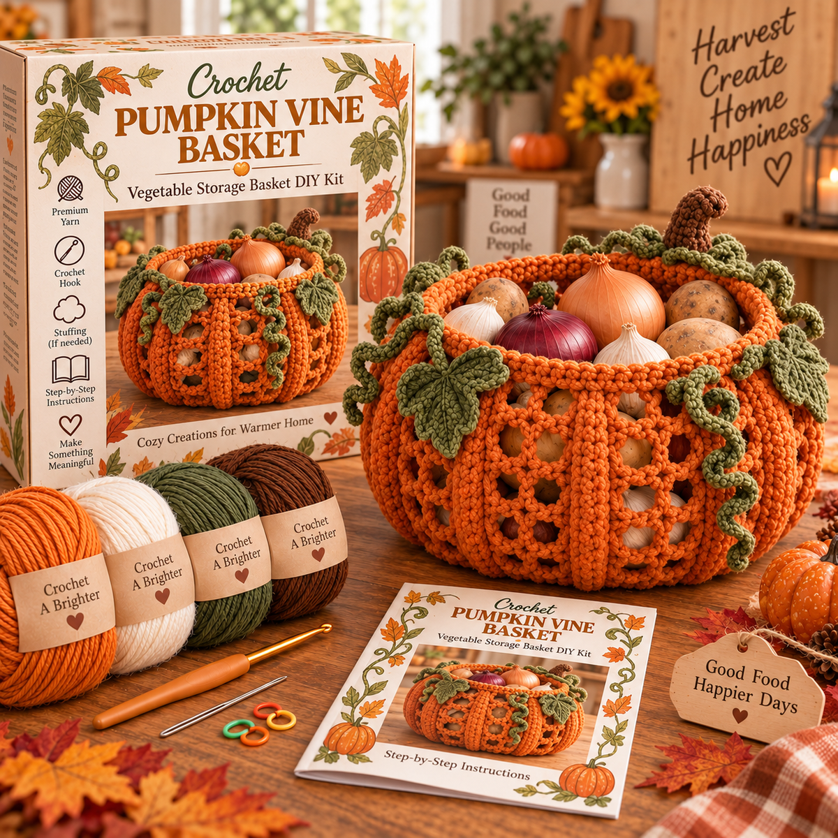 Pumpkin Vine crochet DIY basket kit