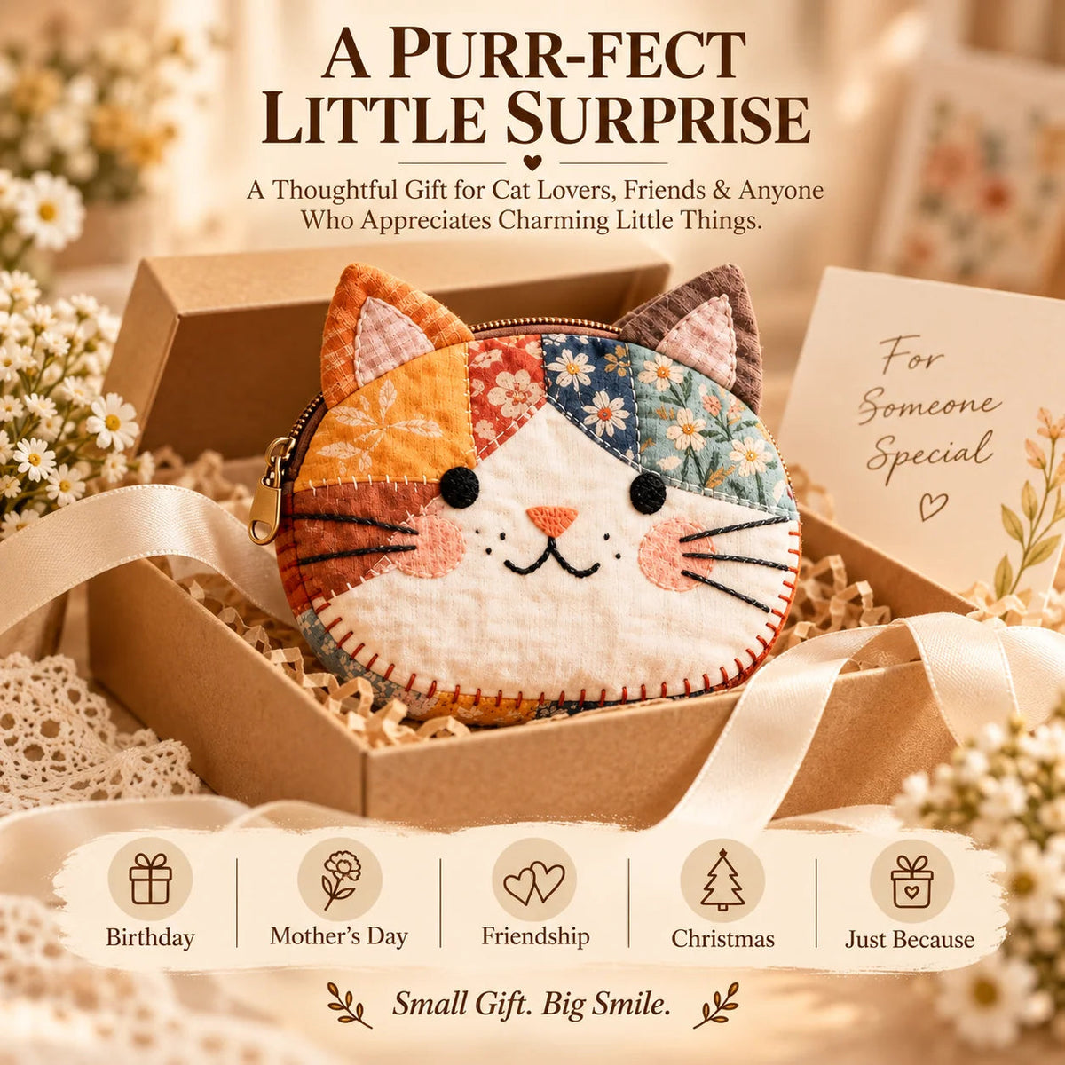 🐱🧵 Handmade Patchwork Cat Coin Purse – Small Change, Big Personality ✨