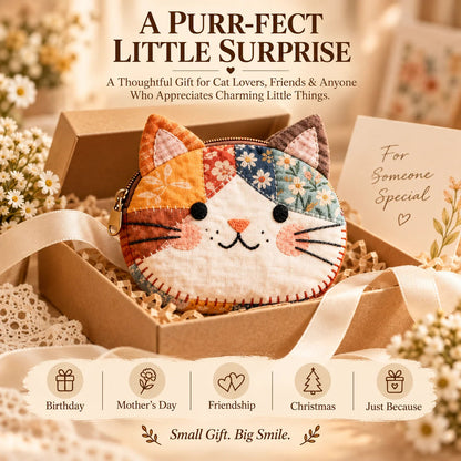 🐱🧵 Handmade Patchwork Cat Coin Purse – Small Change, Big Personality ✨