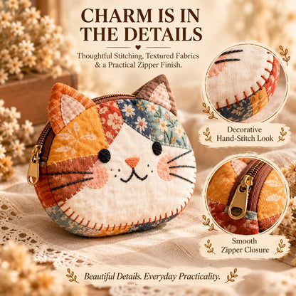 🐱🧵 Handmade Patchwork Cat Coin Purse – Small Change, Big Personality ✨