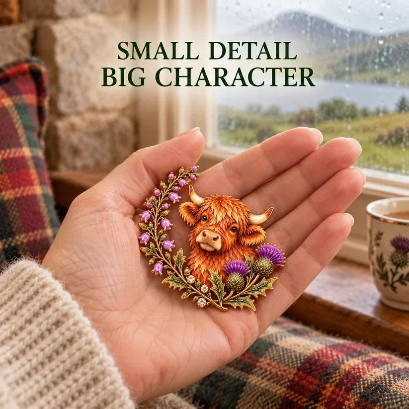 🐮Highland Cow & Thistle 🏴󠁧󠁢󠁳󠁣󠁴󠁿 Scottish Heritage Enamel Brooch