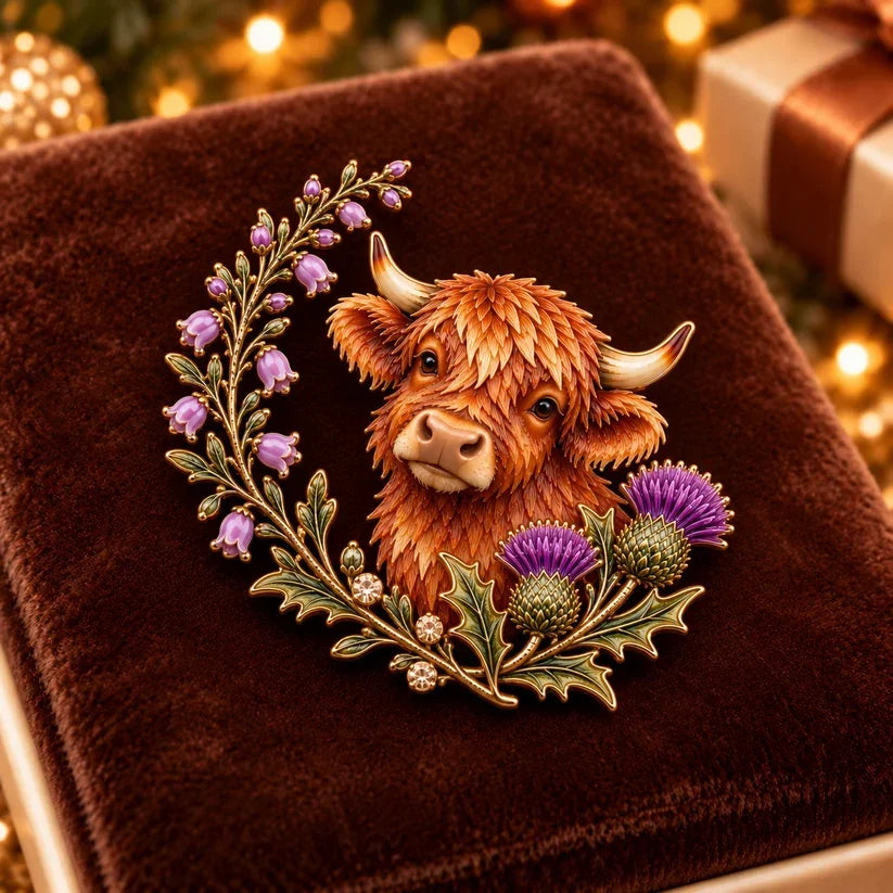 🐮Highland Cow & Thistle 🏴󠁧󠁢󠁳󠁣󠁴󠁿 Scottish Heritage Enamel Brooch