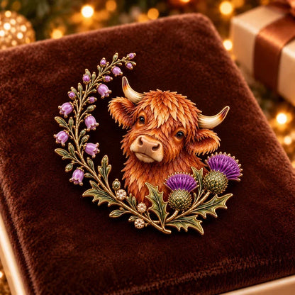 🐮Highland Cow & Thistle 🏴󠁧󠁢󠁳󠁣󠁴󠁿 Scottish Heritage Enamel Brooch