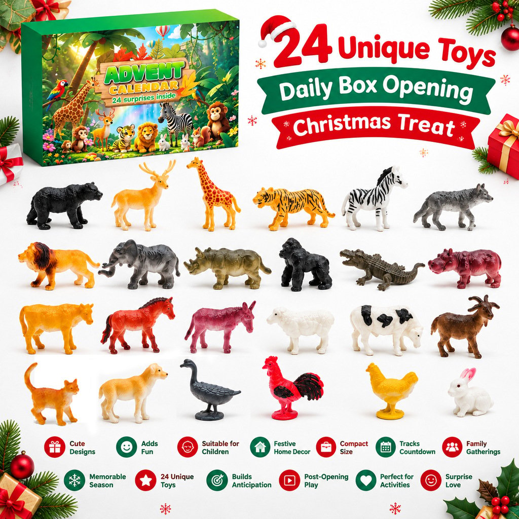 🎄24pcs Mini Animal Blind Box Advent Calendar ✨Christmas 24 Days Countdown Surprise Toy for Kids