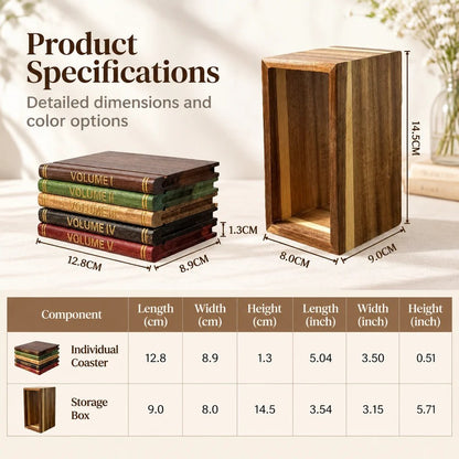📚 Vintage Book-Style Coaster Set – Includes Upright Storage Holder
