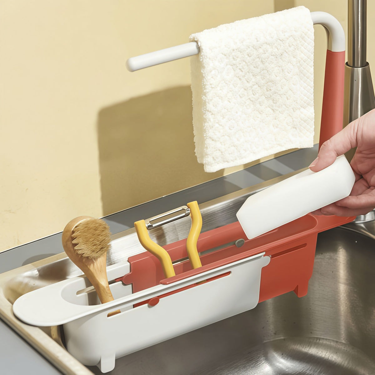✨🧽 Telescopic Sink Storage Rack – Adjustable Space-Saving Organizer for a Cleaner Sink