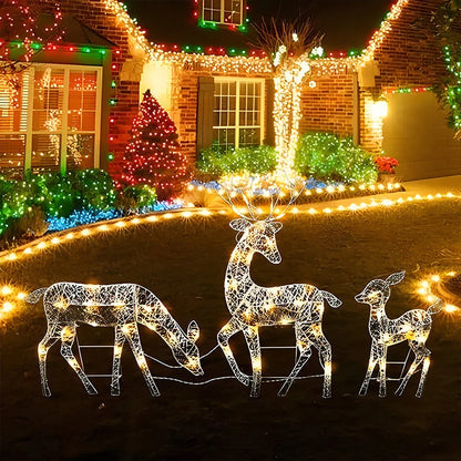 🔥2027 Debut release|LED Christmas Reindeer Set with Bow – Decorative Reindeer Family for Indoor and Outdoor