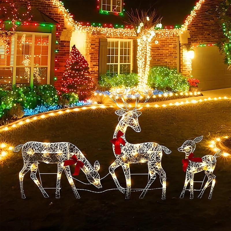 🔥2027 Debut release|LED Christmas Reindeer Set with Bow – Decorative Reindeer Family for Indoor and Outdoor