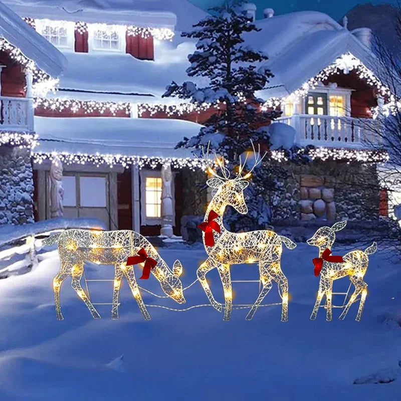 🔥2027 Debut release|LED Christmas Reindeer Set with Bow – Decorative Reindeer Family for Indoor and Outdoor