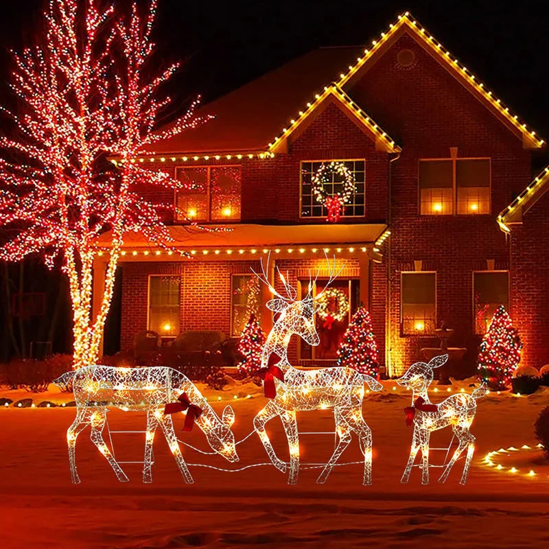 🔥2027 Debut release|LED Christmas Reindeer Set with Bow – Decorative Reindeer Family for Indoor and Outdoor