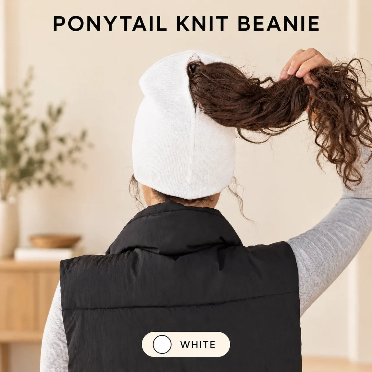 🧲🧶 Women's Magnetic Ponytail Beanie – 100% Acrylic Knit Winter Hat with Magnetic Hair Opening for Ponytails, Buns & Braids