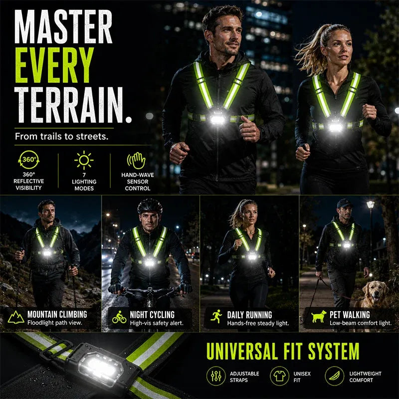 Rechargeable LED Chest Light with Reflective Straps