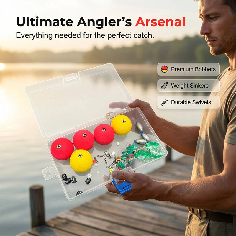 🎣✨Complete Fishing Float & Sinker Rig Kit – high-buoyancy foam floats, precision weighted core, vivid strike indicators. Portable tackle box! 🛡️💪
