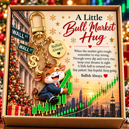 🐂📈 A Little Bull Market Hug – Inspirational Bull Keychain Gift Set for Stock Traders & Investors 🎁