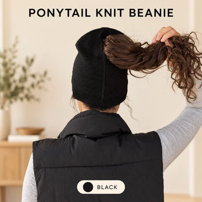 🧲🧶 Women's Magnetic Ponytail Beanie – 100% Acrylic Knit Winter Hat with Magnetic Hair Opening for Ponytails, Buns & Braids