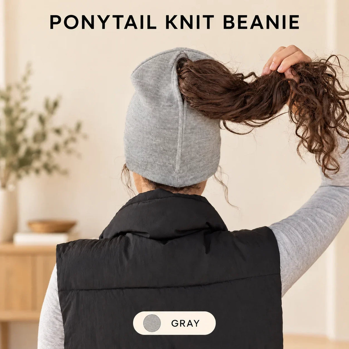 🧲🧶 Women's Magnetic Ponytail Beanie – 100% Acrylic Knit Winter Hat with Magnetic Hair Opening for Ponytails, Buns & Braids