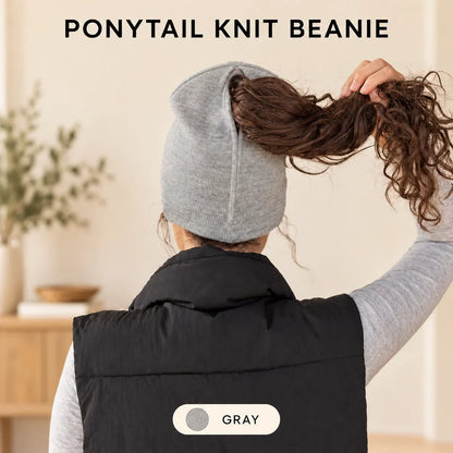 🧲🧶 Women's Magnetic Ponytail Beanie – 100% Acrylic Knit Winter Hat with Magnetic Hair Opening for Ponytails, Buns & Braids