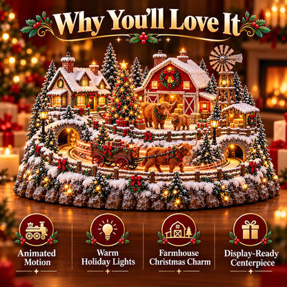 🐮 Highland Cow Christmas Farm Village – Lighted Farmhouse Holiday Scene