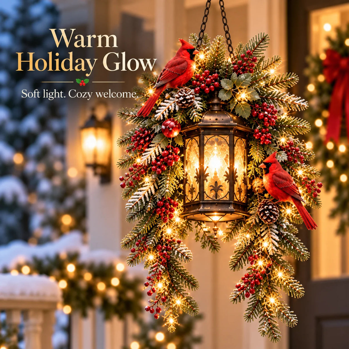 🎄 Christmas Porch Glow™ – Pre-lit Holiday Lantern & Evergreen Decor | 3 Festive Styles