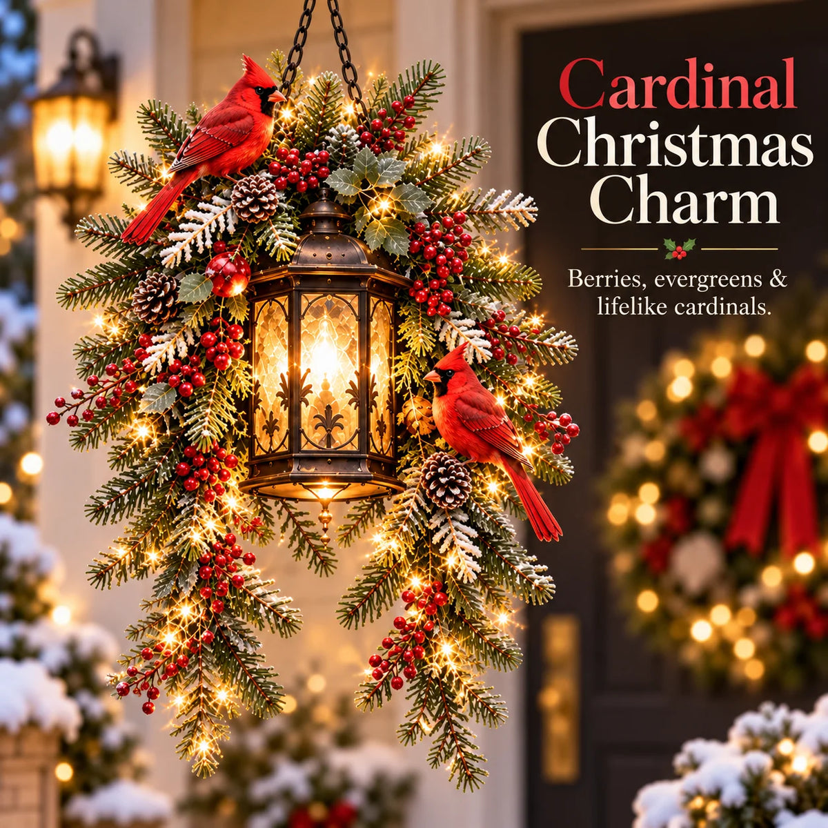 🎄 Christmas Porch Glow™ – Pre-lit Holiday Lantern & Evergreen Decor | 3 Festive Styles