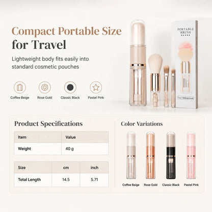 Portable Retractable Makeup Brush Set Multifunctional Travel Cosmetic Tool With Powder Blush And Silicone Lip Brush