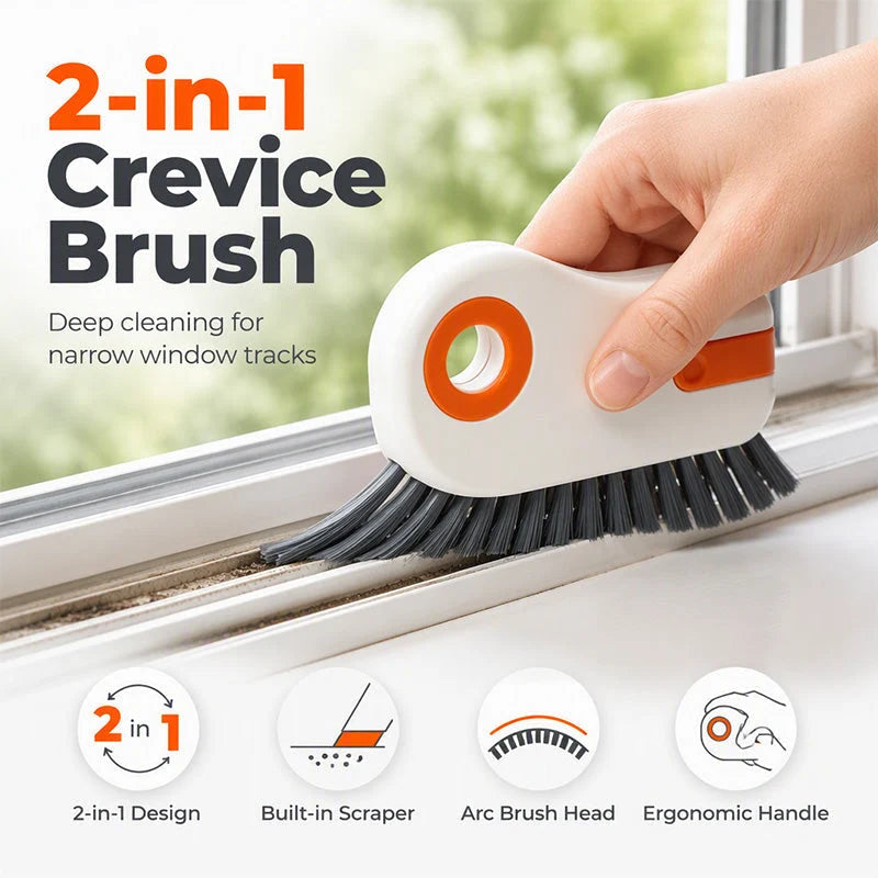 🪟 2-in-1 Window Track Brush – Stiff Bristles with Built-In Scraper