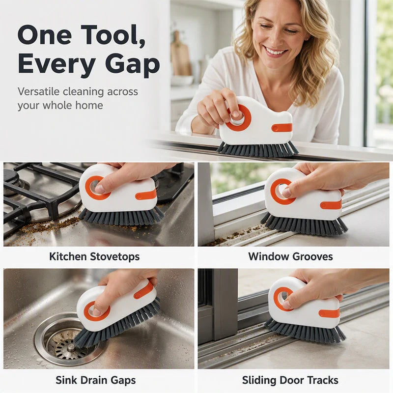 🪟 2-in-1 Window Track Brush – Stiff Bristles with Built-In Scraper