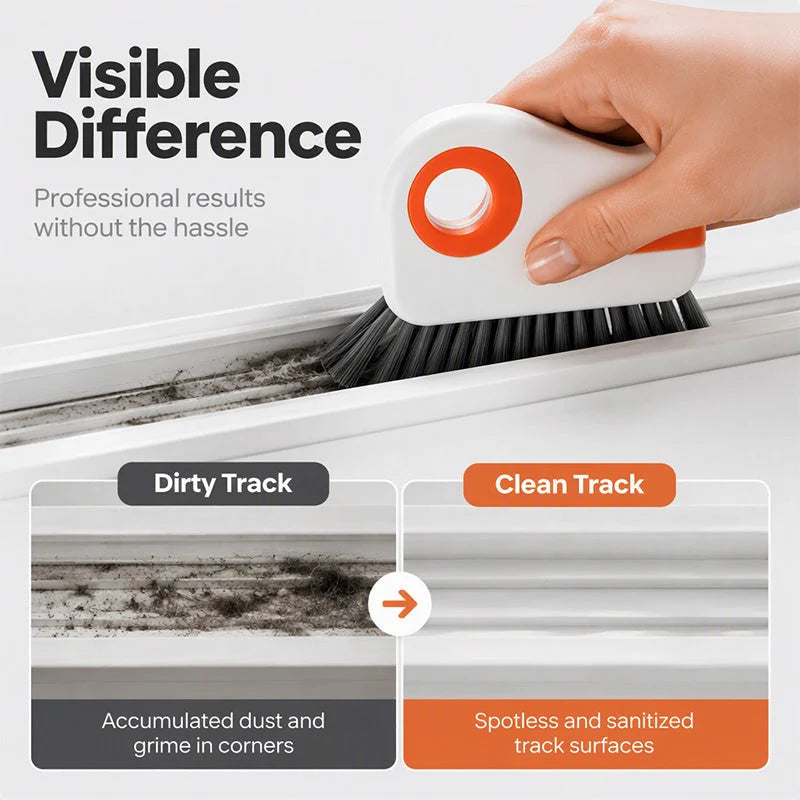 🪟 2-in-1 Window Track Brush – Stiff Bristles with Built-In Scraper