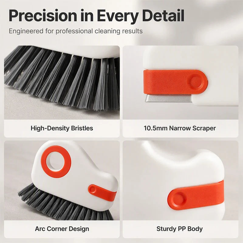 🪟 2-in-1 Window Track Brush – Stiff Bristles with Built-In Scraper