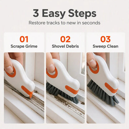 🪟 2-in-1 Window Track Brush – Stiff Bristles with Built-In Scraper