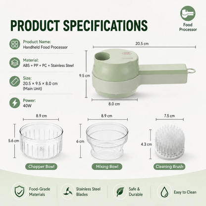 📍 4-in-1 Rechargeable Food Chopper – 1200mAh Cordless Food Processor with 40W Motor, Slicer & Chopper Blades