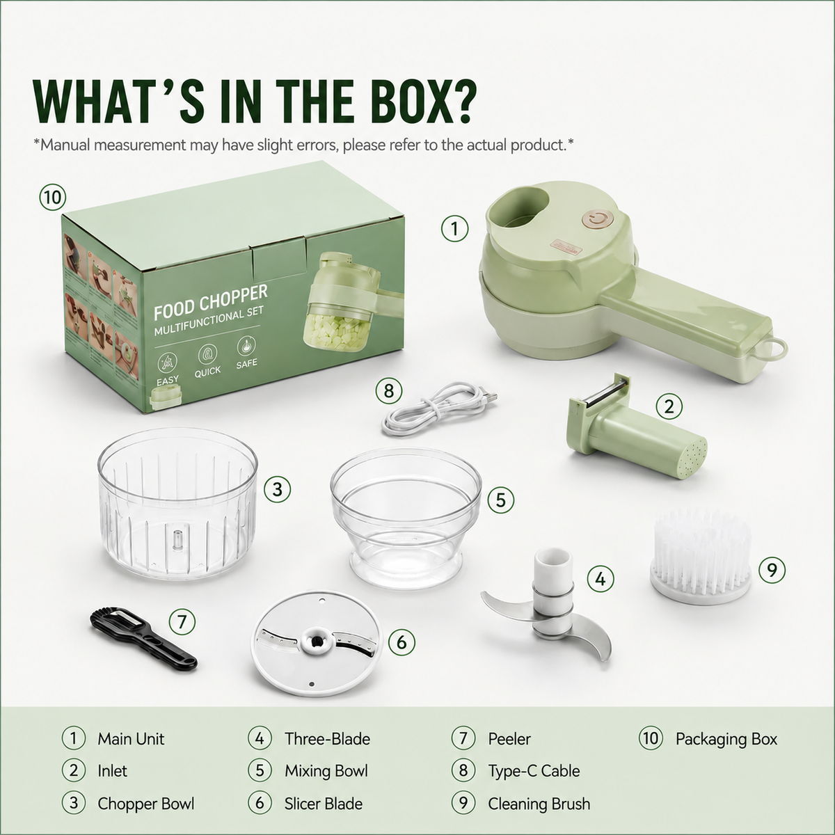 📍 4-in-1 Rechargeable Food Chopper – 1200mAh Cordless Food Processor with 40W Motor, Slicer & Chopper Blades
