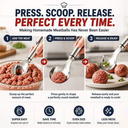 🍝 2-Pack Stainless Steel Meatball Maker Spoon – Make Perfect Meatballs Without Messy Hands
