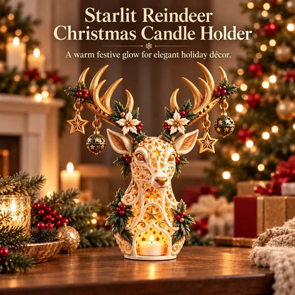 🦌✨ Golden Starlight Reindeer™ – Christmas Candle Holder with Magical Starry Glow 🎄🕯️